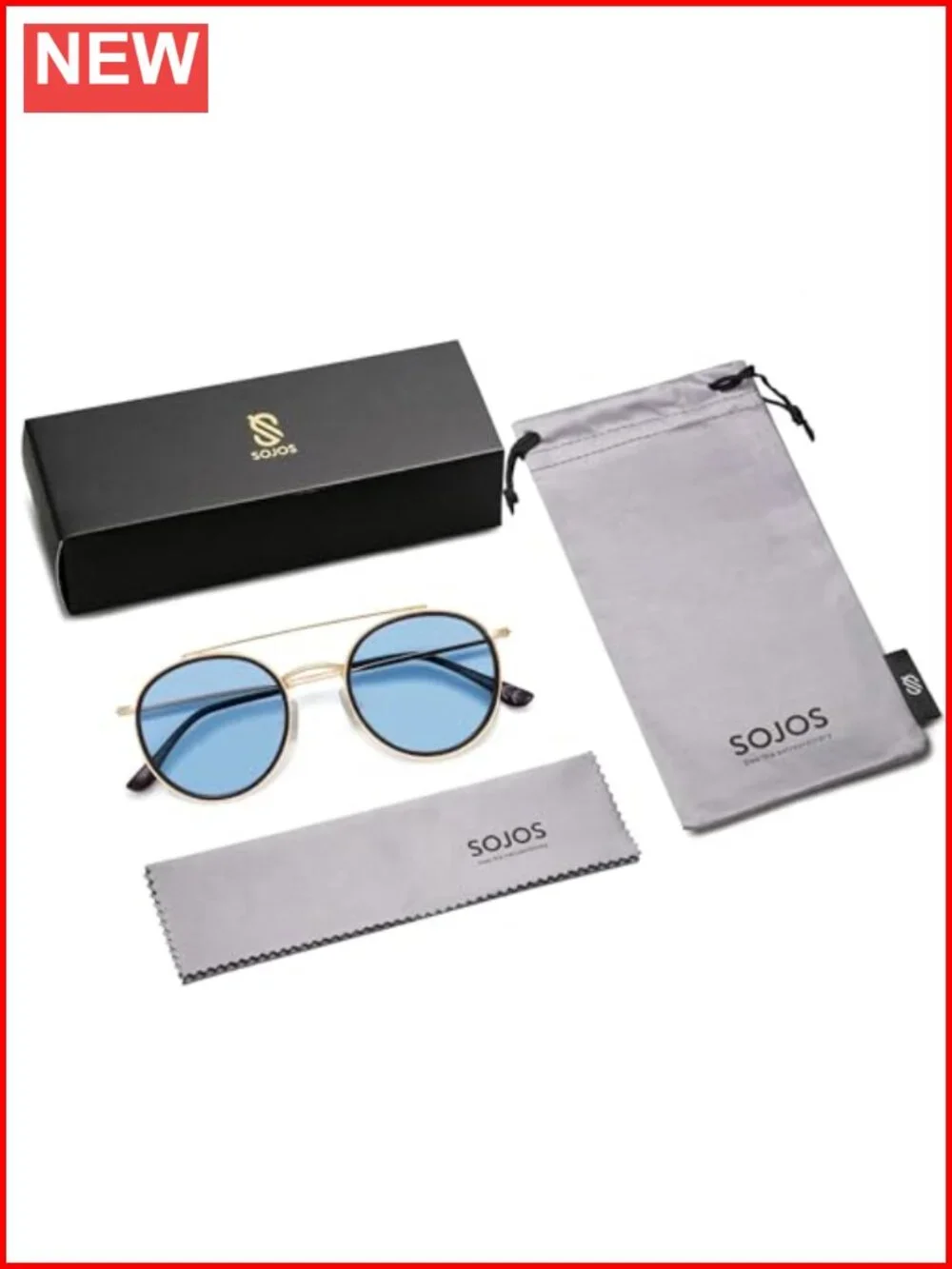 Retro Vintage Round Polarized Sunglasses with Double Bridge Metal Frame
